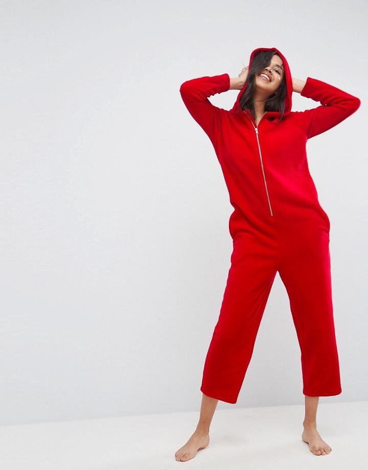 Asos Hooded Fleece Onesie - Red