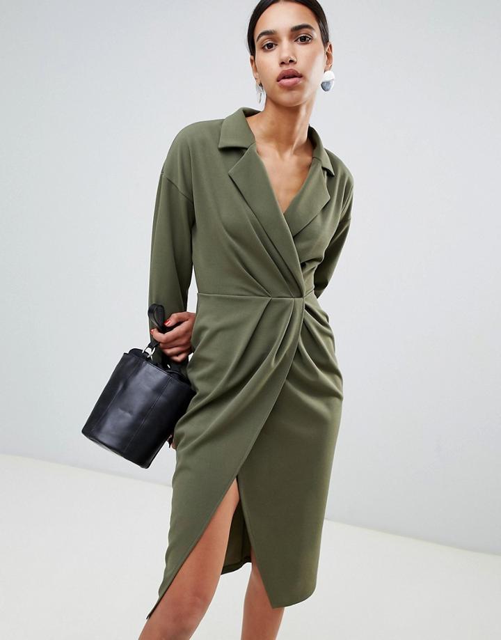 Asos Design Pleated Midi Tux Dress - Green