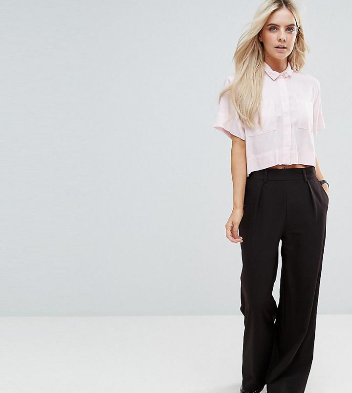 Asos Petite The Wide Leg Pants With Pleat Detail - Black