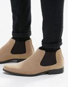 Asos Chelsea Boots In Stone Faux Suede - Stone