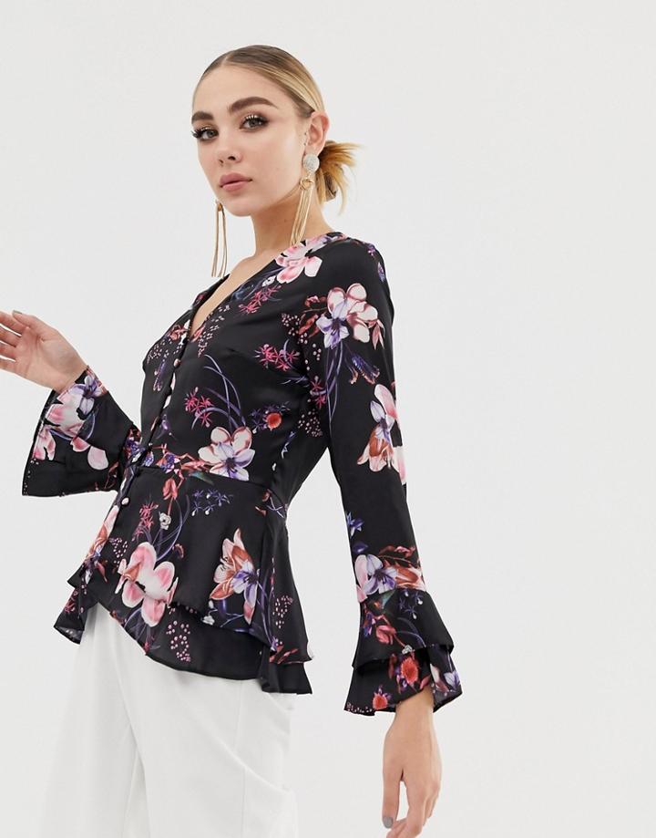 Lipsy Floral Flutter Blouse-multi