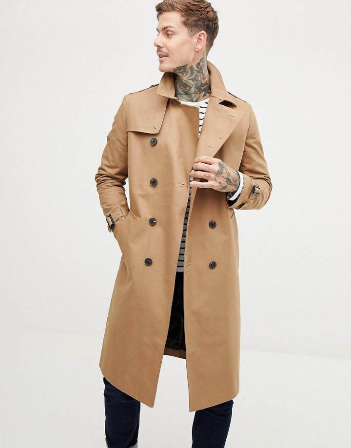 Asos Design Shower Resistant Longline Trench Coat With Belt In Black - Brown