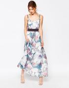 Uttam Boutique Cherry Blossom Maxi Dress With Contrast Waist - Multi