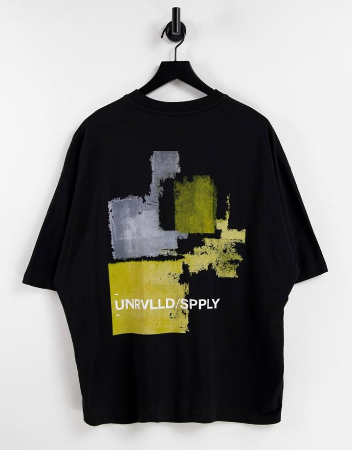 Asos Unrvlld Spply Oversized T-shirt With Abstract Back Print-black