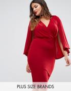 Club L Plus Wrap Front Cape Midi Dress - Red