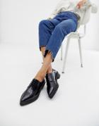 Asos Design Manzo Leather Pointed Flat Shoes - Black