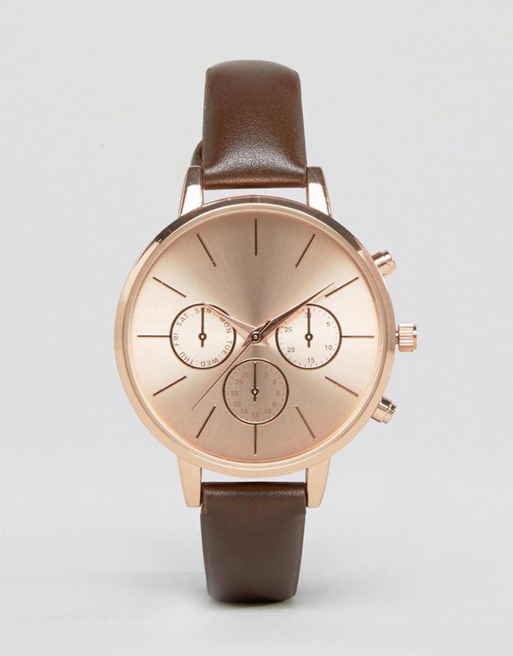 New Look Sleek Open Dial Watch - Brown