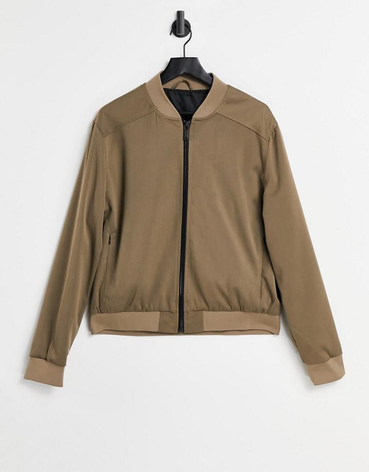 River Island Twill Bomber In Tan-brown