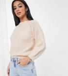 Miss Selfridge Petite Cable Knit Sweater In Blush Pink-green