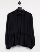 Asos Design Long Sleeve Sheer Shirt With Peplum-no Color