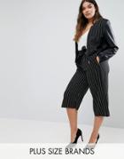Elvi Pinstripe Culottes With Leather Look Belt - Navy