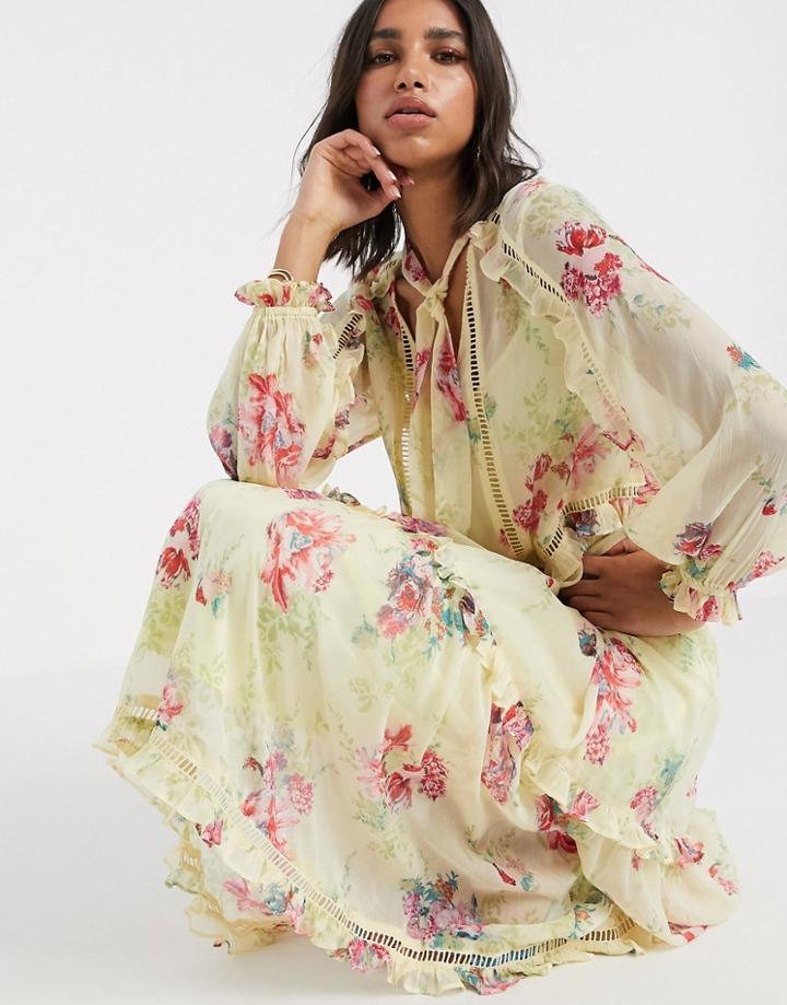 Asos Design Button Through Soft Maxi Dress In Vintage Floral Print-multi
