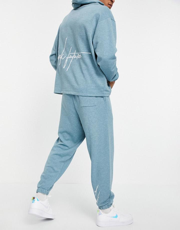 Asos Dark Future Oversized Sweatpants In Overdyed Blue Heather - Part Of A Set-blues