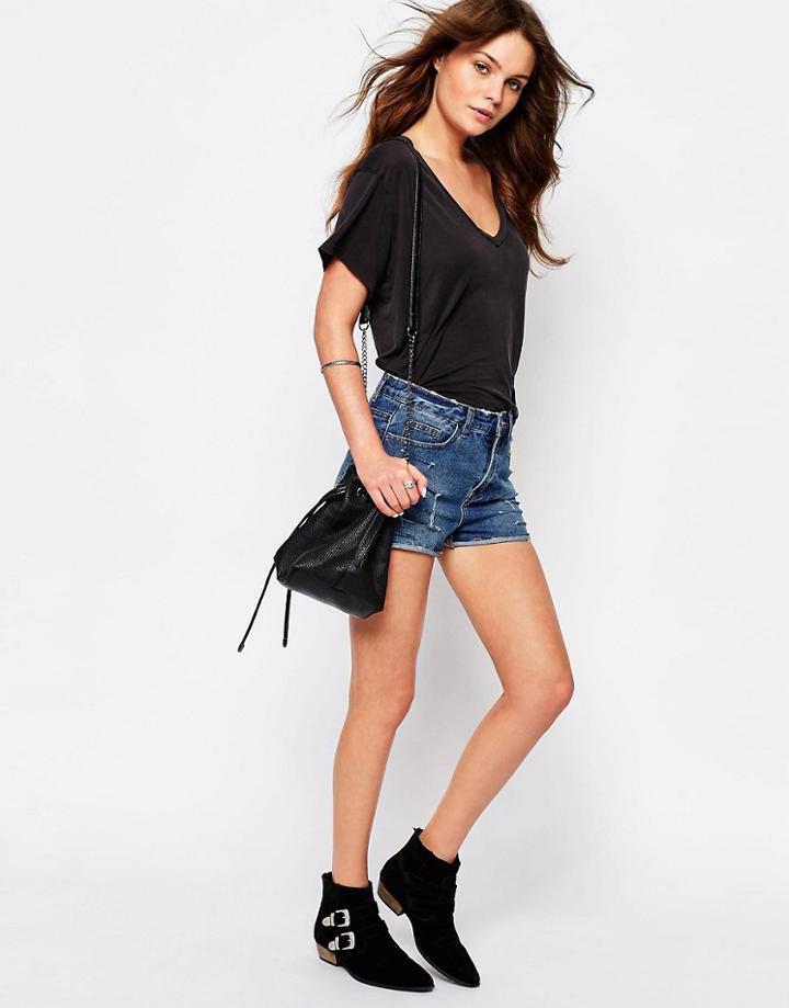 New Look Ripped Denim Short - Blue