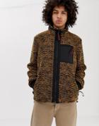 Asos Design Fleece Zip Through Jacket In Zebra Borg-beige