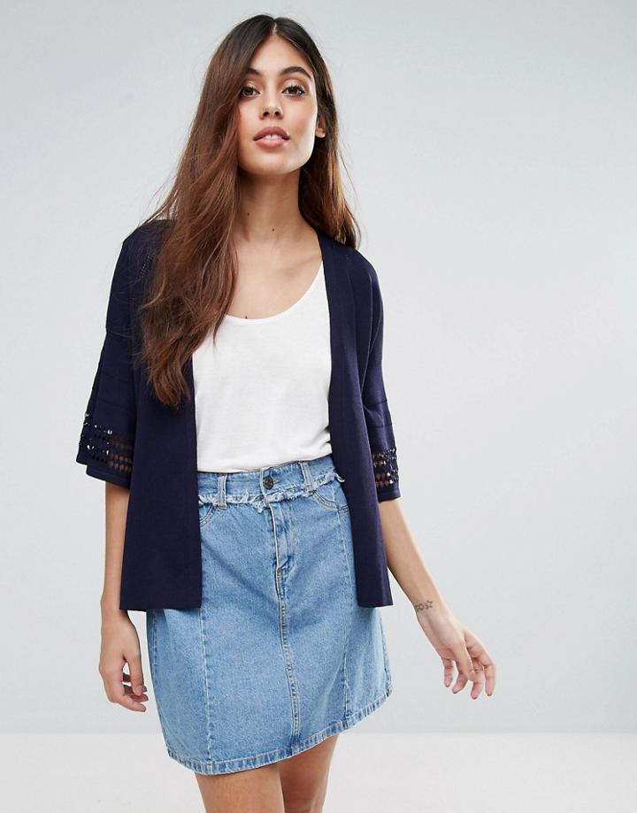 Warehouse Short Sleeve Cardigan - Navy