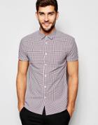 Asos Skinny Shirt In Red And Blue Gingham Check With Short Sleeves