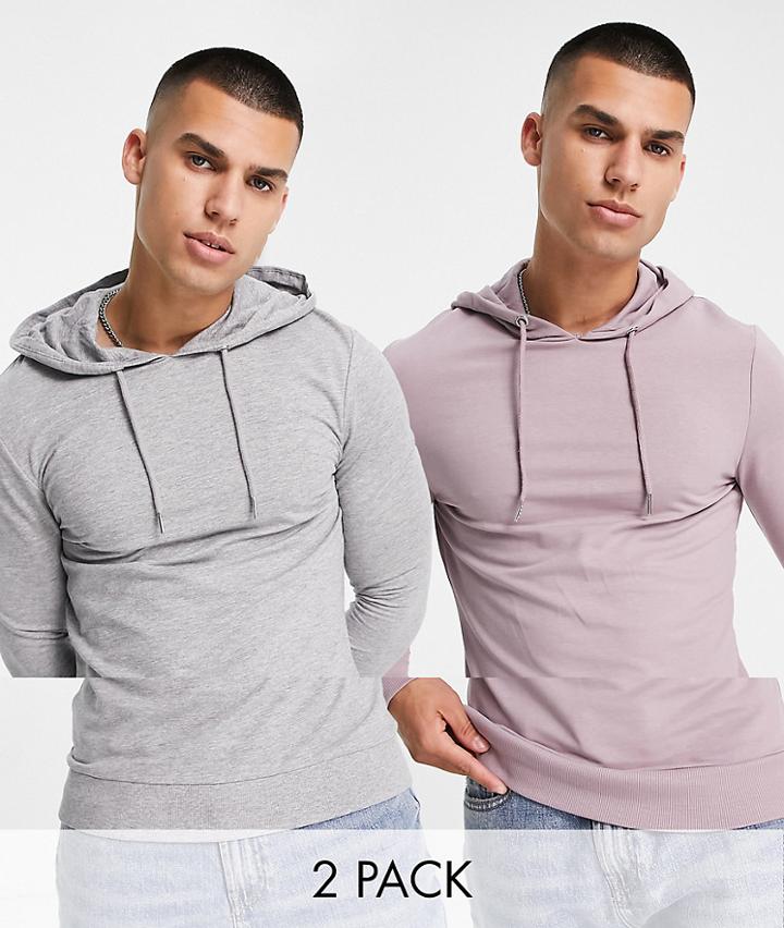 Asos Design Organic Muscle Hoodie 2 Pack Purple/ Heather Gray