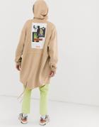 Asos Design Jersey Parka Jacket With Back Print - Black