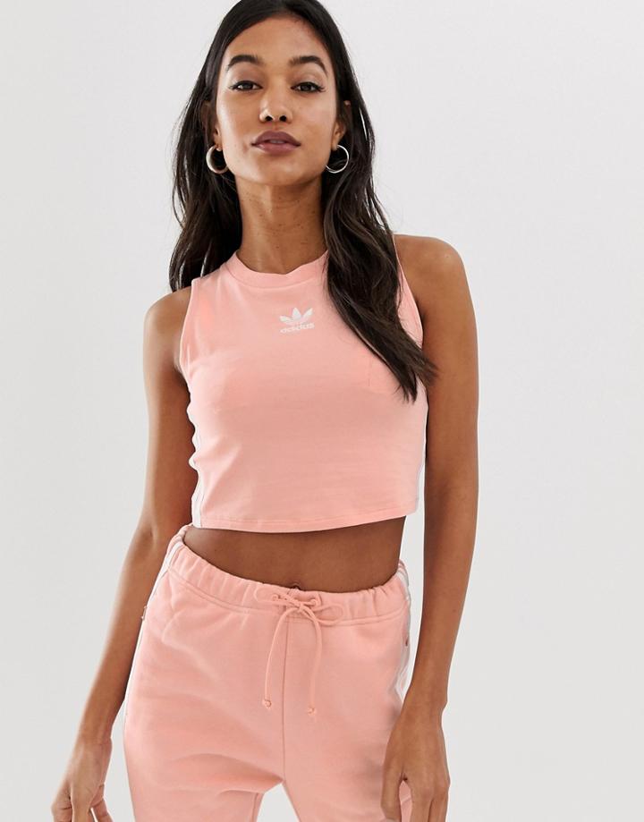 Adidas Originals Adicolor Three Stripe Cropped Tank In Pink - Pink