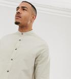 Asos Design Tall Regular Fit Textured Shirt In Ecru With Mockhorn Buttons - Cream