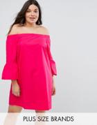New Look Plus Peplum Sleeve Bardot Dress - Pink