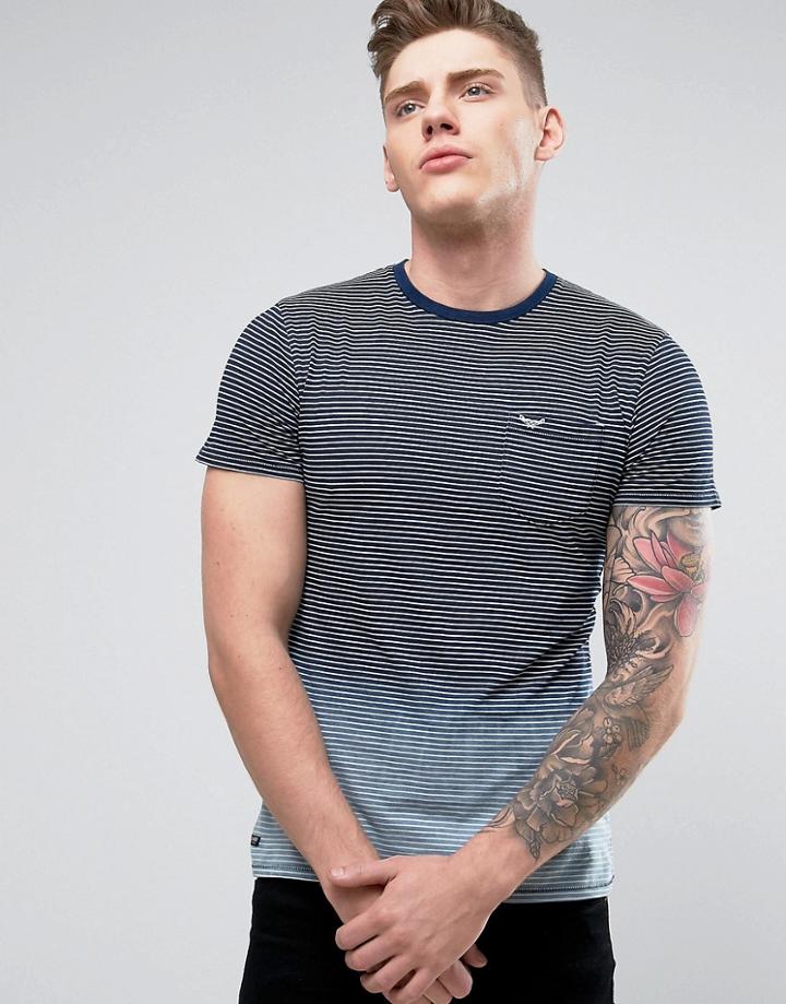 Threadbare Faded Ombre Stripe T-shirt - Navy