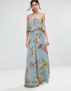 Asos Jumpsuit In Crinkle With Wide Leg And Halter Neck In Floral Print - Gray