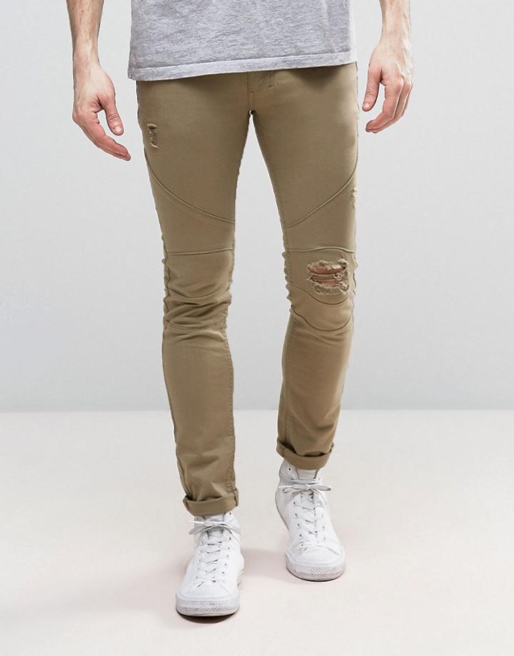 Religion Jeans In Super Skinny Stretch Fit With Rip Knee Detail - Tan