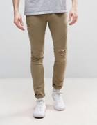 Religion Jeans In Super Skinny Stretch Fit With Rip Knee Detail - Tan