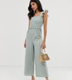 Asos Design Tall Shirred Frill Sleeve Jumpsuit - Multi