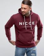 Nicce London Hoodie In Red With Large Logo - Red