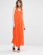 Mango V Neck Long Midi Dress - Orange