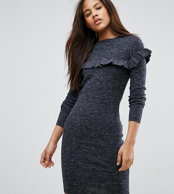 Brave Soul Tall Frill Rib Dress - Navy