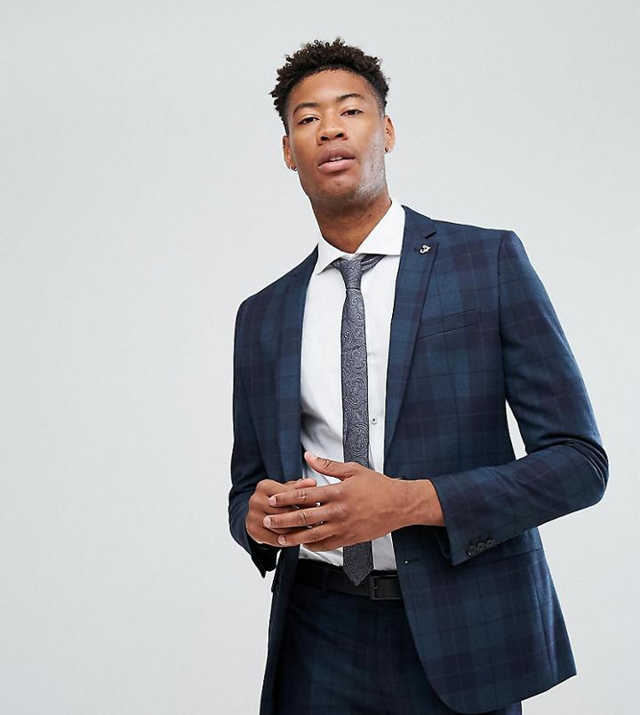 Farah Tall Skinny Suit Jacket In Check With Square Hem - Green