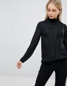 Asos Design Top With Ruched High Neck - Black