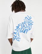 Asos Daysocial Oversized T-shirt With Multi Placement Graphic Puff Prints And Contrast Stitching In White