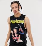 Asos Design Tall Pulp Fiction Sleeveless T-shirt With Dropped Armhole - Black