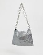 Glamorous Silver Sequin Mesh 90s Shoulder Bag With Chain Strap