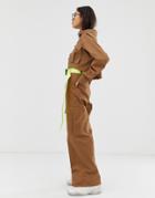 Collusion High Waist Wide Leg Pants With Belt - Brown