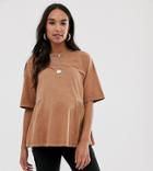 Asos Design Maternity Smock Top With Hem Detail In Wash-beige