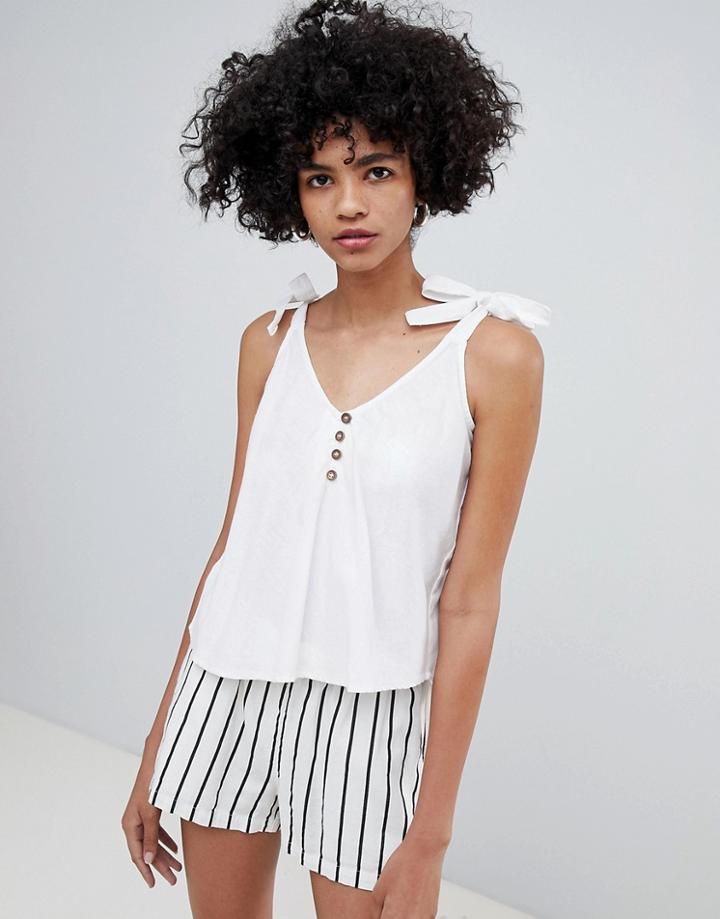 Mango Tie Shoulder Linen Mix Cami - White