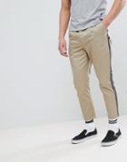 Asos Tapered Cropped Heavyweight Pants With Side Stripe In Stone - Stone