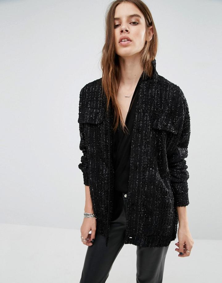 Religion Oversized Jacket In Metallic - Black