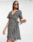 Jdy Alba Wrap Mini Dress In Ditsy Print-black