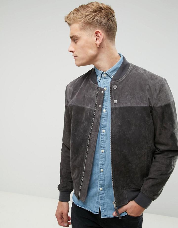 Esprit Suede Bomber Jacket - Gray