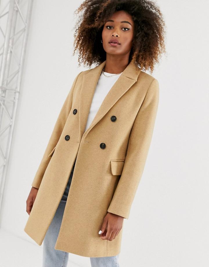 Stradivarius Double-breasted Tailored Coat In Camel