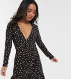 Miss Selfridge Petite Tea Smock Dress In Black Floral Print-multi