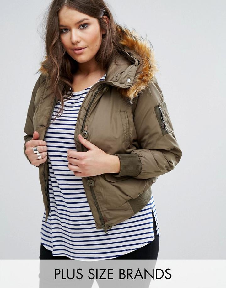 Koko Plus Jacket With Faux Fur Collar - Green