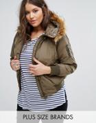 Koko Plus Jacket With Faux Fur Collar - Green
